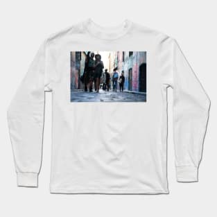 Background abstract street scene of people walking away taken in  Hosier Lane Long Sleeve T-Shirt